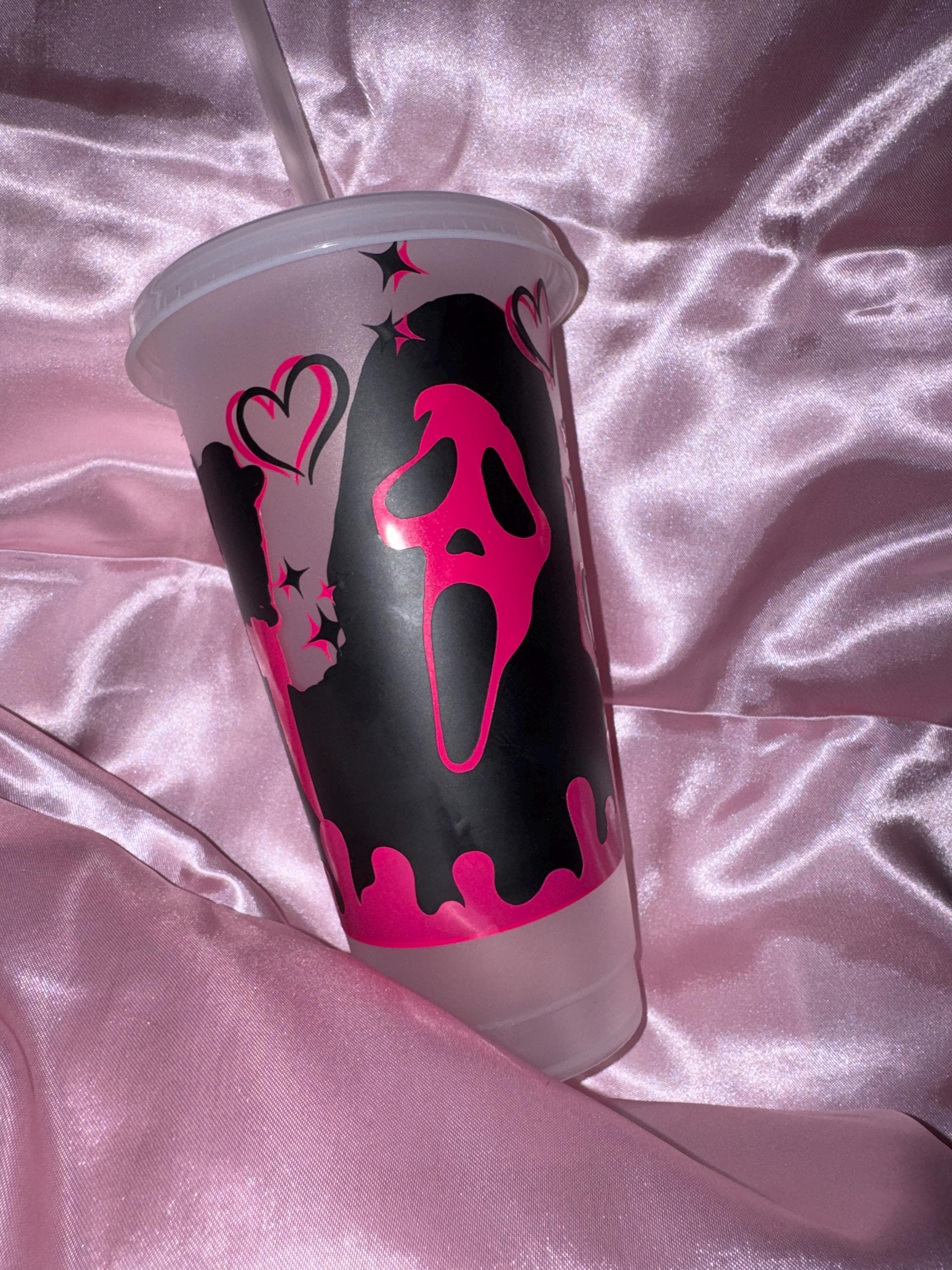 Personalised Ghost Face Cup: Pink & Black Custom Order