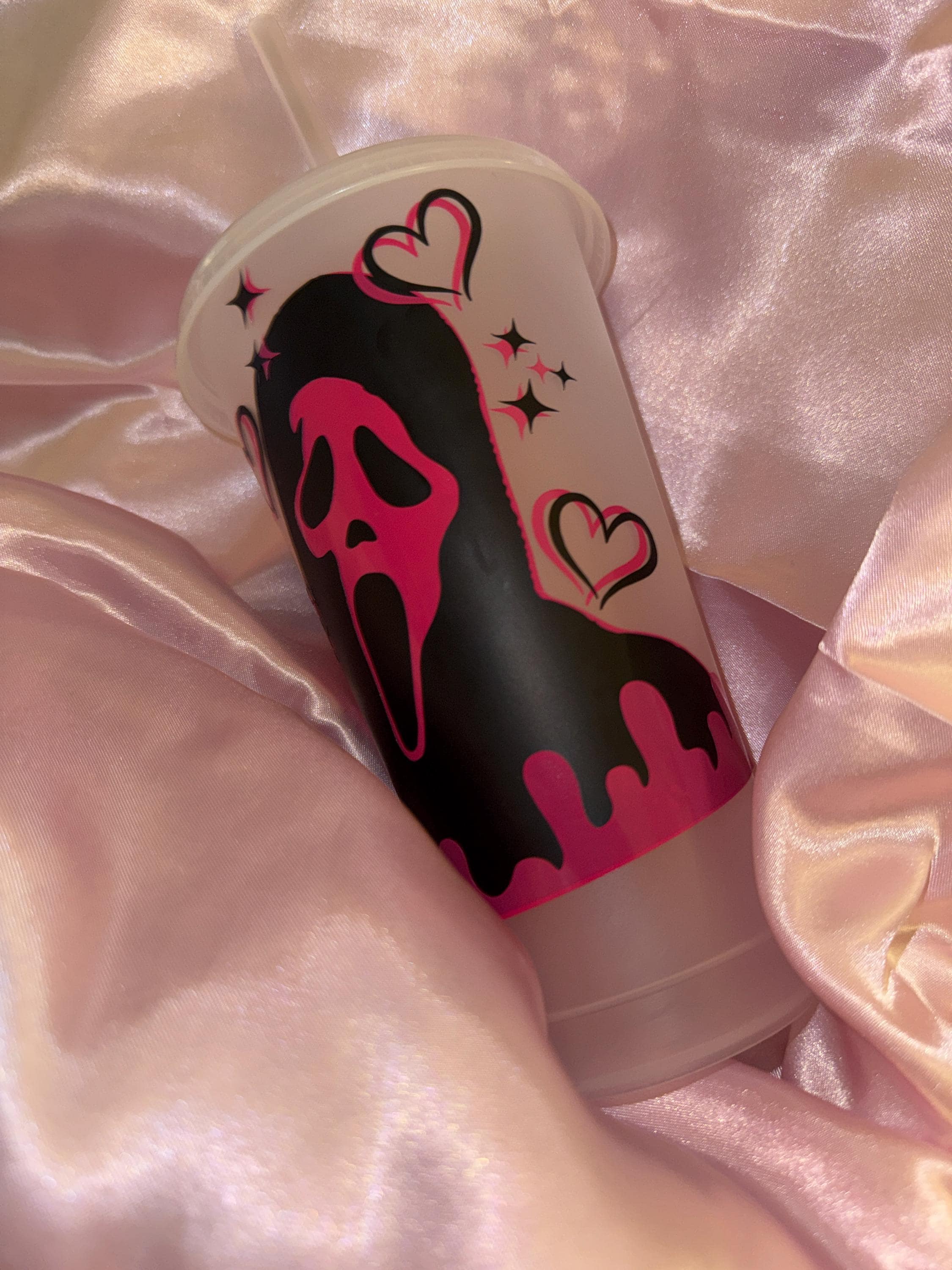 Personalised Ghost Face Cup: Pink & Black Custom Order