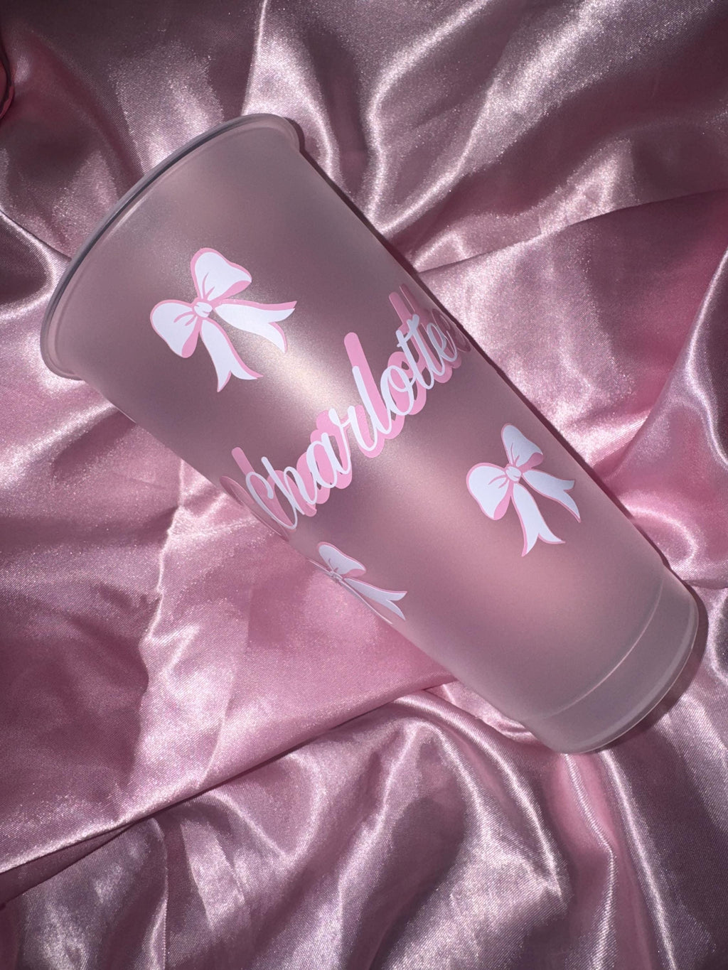 Custom Pink Bows And Love Hearts Glass Tumbler With Straw